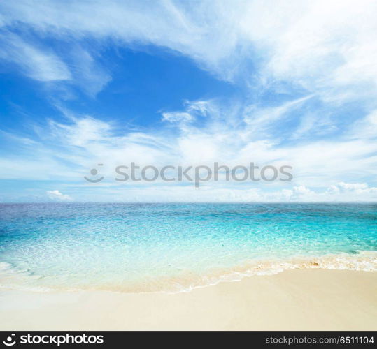 Tropical sea landscape. Tropical sea and cloudy sky summer landscape. Tropical sea landscape