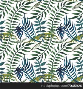 Tropical seamless pattern.. Tropical seamless pattern. Palm leaves. Hand drawn, hand painted watercolor illustration