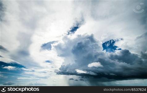 Tropical storm clouds and sky. Tropical storm clouds and sky. Hurricane weather landscape. Tropical storm clouds and sky