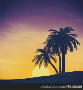 Tropical summer landscape with rising sun, abstract travel backgrounds for your design