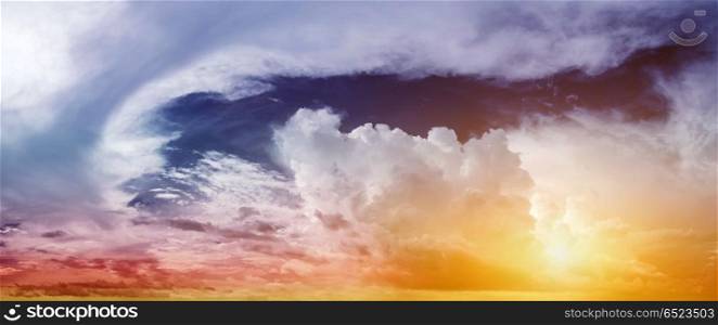 Tropical sunrise background. Sky and clouds. Bright air summer background. Tropical sunrise background