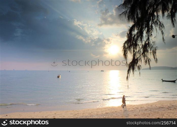 Tropical sunset on the beach. Krabi. Thailand