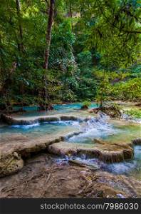 Tropical waterfall. Deep forest Waterfall. waterfall in the forest