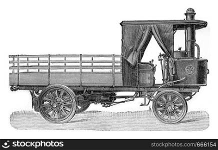 Truck 25 horses, vintage engraved illustration. Industrial encyclopedia E.-O. Lami - 1875.