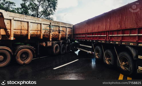 Truck accident on highway, close up - captured in Brazil.. Truck accident on highway, close up - captured in Brazil