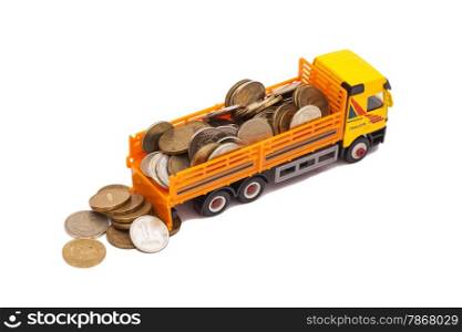 truck caries and coins isolated on white background