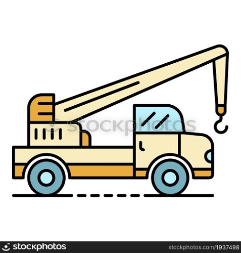 Truck crane icon. Outline truck crane vector icon color flat isolated. Truck crane icon color outline vector