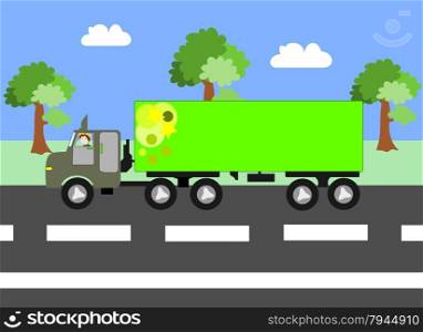Truck driving on the freeway with a cargo