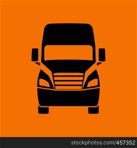 Truck icon front view. Black on Orange background. Vector illustration.