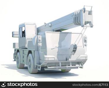 Truck Mounted Crane on White, Construction Equipment, Special Machines for the Construction Work, Construction Vehicle, Hydraulic Truck Crane, Construction or Industry Concept, Mobile Crane