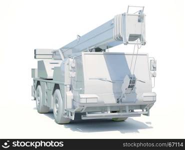 Truck Mounted Crane on White, Construction Equipment, Special Machines for the Construction Work, Construction Vehicle, Hydraulic Truck Crane, Construction or Industry Concept, Mobile Crane