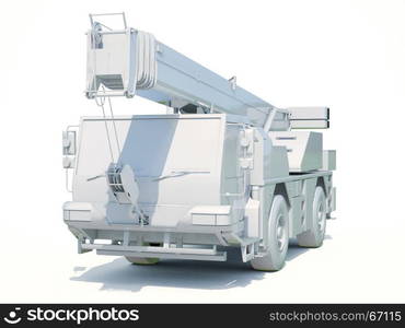 Truck Mounted Crane on White, Construction Equipment, Special Machines for the Construction Work, Construction Vehicle, Hydraulic Truck Crane, Construction or Industry Concept, Mobile Crane