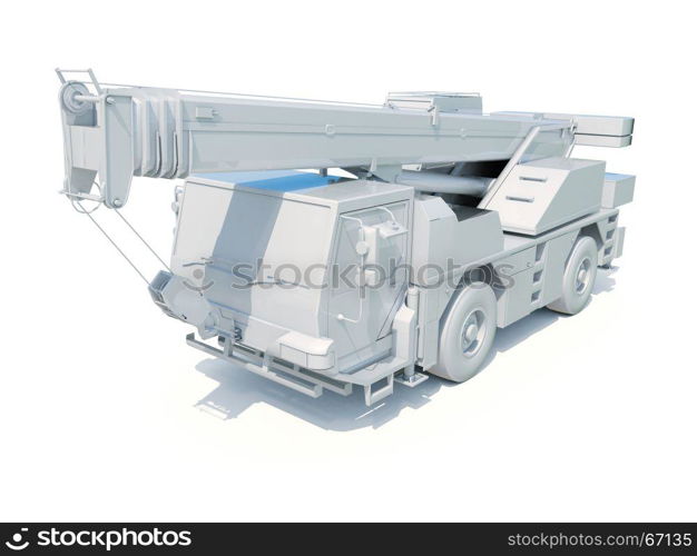 Truck Mounted Crane on White, Construction Equipment, Special Machines for the Construction Work, Construction Vehicle, Hydraulic Truck Crane, Construction or Industry Concept, Mobile Crane