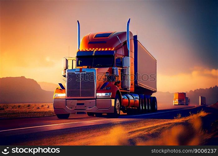 Truck On Freeway.  Generative AI
