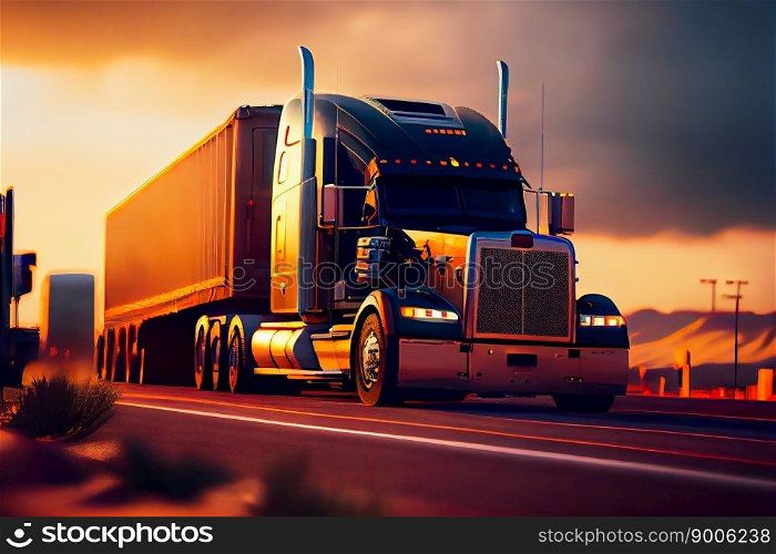 Truck On Freeway.  Generative AI 