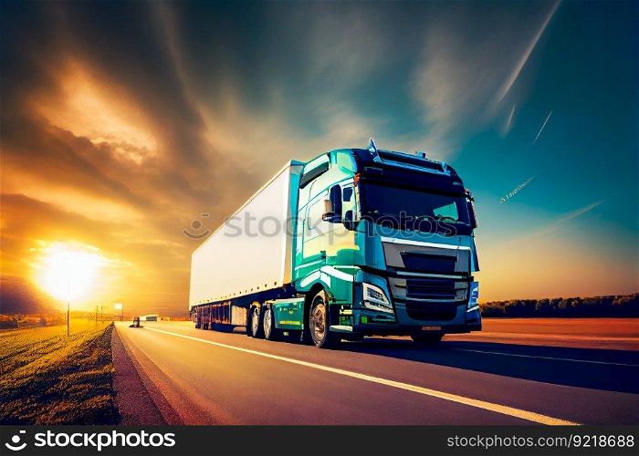 Truck On Freeway.  Generative AI
