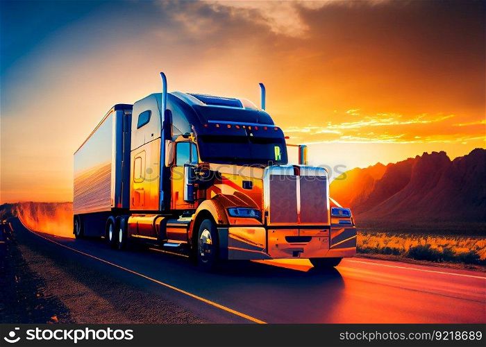 Truck On Freeway.  Generative AI 