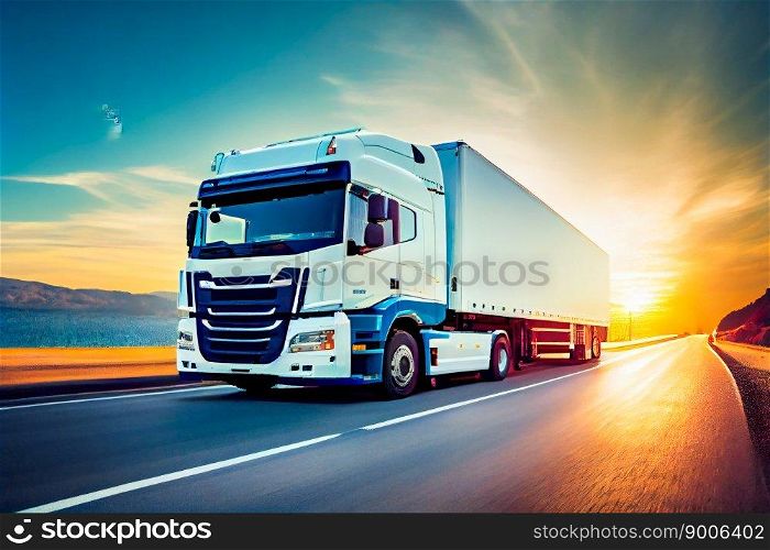 Truck on the road.  Truck speeding away on highway.  Generative AI
