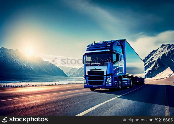 Truck on the road.  Truck speeding away on highway.  Generative AI
