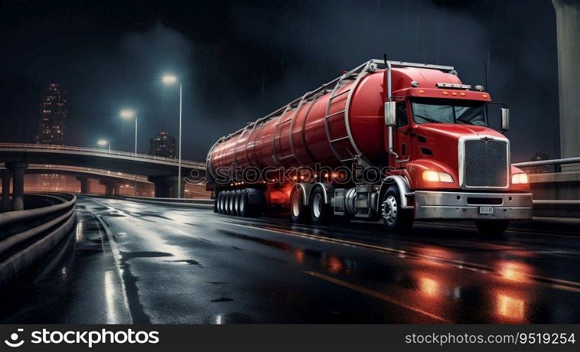 Truck Transporting Gas Cruising on the Highway. Generative ai. High quality illustration. Truck Transporting Gas Cruising on the Highway. Generative ai