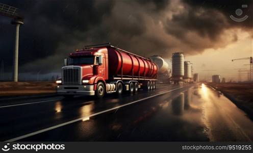 Truck Transporting Gas Cruising on the Highway. Generative ai. High quality illustration. Truck Transporting Gas Cruising on the Highway. Generative ai