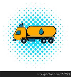 Truck with fuel tank icon in comics style on a white background. Truck with fuel tank icon, comics style