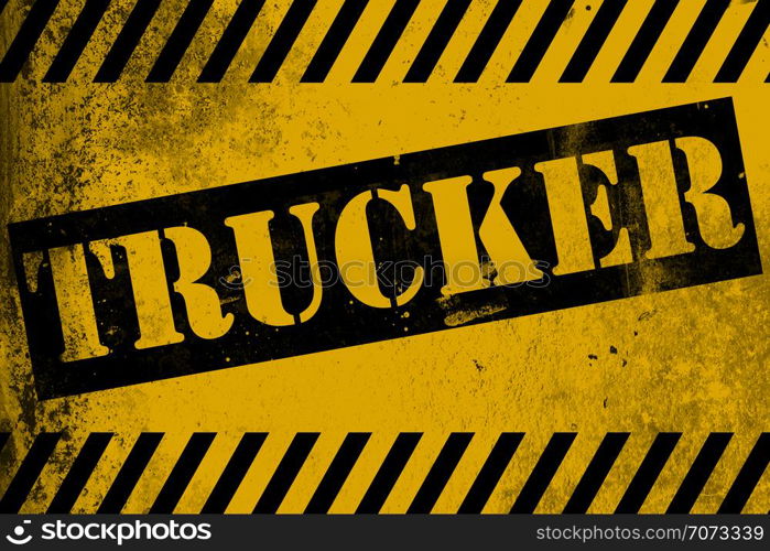 Trucker sign yellow with stripes, 3D rendering