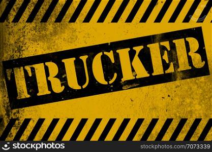 Trucker sign yellow with stripes, 3D rendering