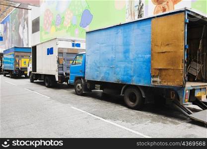 Trucks parked at the roadside, Hong Kong Island, Hong Kong, China