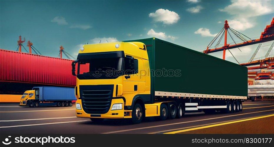 Trucks with cargo. Created with generative Ai technology illustration. . Trucks with cargo. Created with generative Ai technology. 