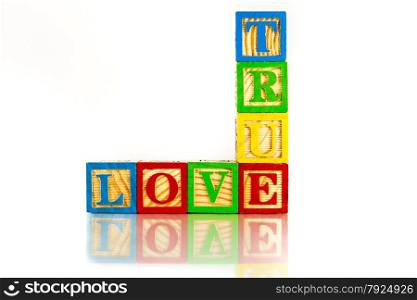 true love word reflection on white background