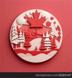 True North Pride Minimalistic 3D Paper Cut Craft Illustration for Canada Day. For print, web design, UI, poster and other.