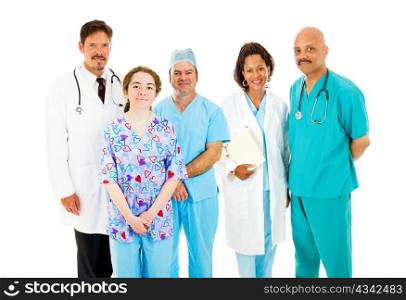 Trustworthy, diverse medical team isolated on a white background.