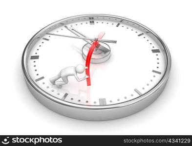 Trying to stop the clock (3d isolated characters on white background series)