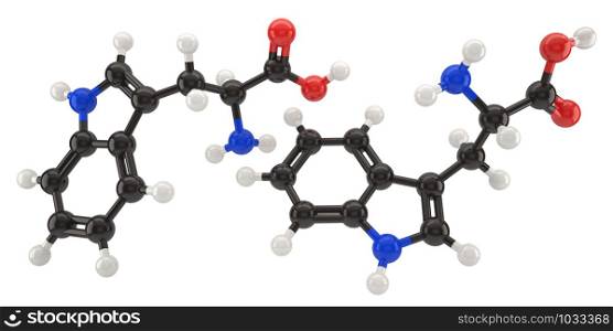 Tryptophan molecule structure 3d illustration with clipping path
