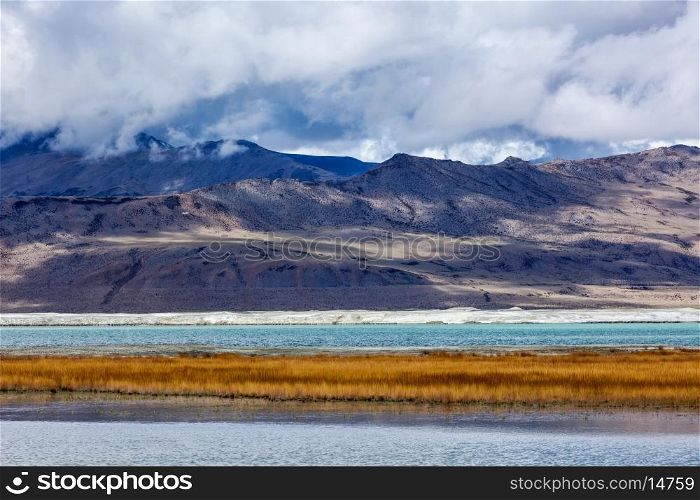 Tso Kar - fluctuating salt lake in Himalayas. Rapshu, Ladakh, Jammu and Kashmir, India