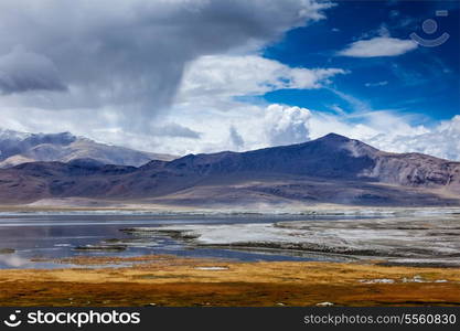 Tso Kar - fluctuating salt lake in Himalayas. Rapshu, Ladakh, Jammu and Kashmir, India