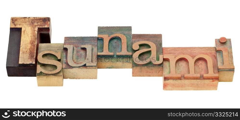 tsunami - isolated word in vintage wood letterpress printing blocks