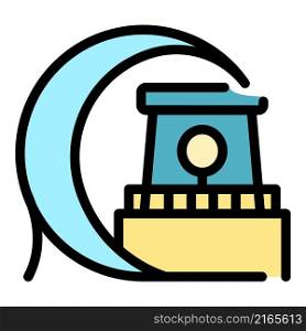 Tsunami on lighthouse icon. Outline tsunami on lighthouse vector icon color flat isolated. Tsunami on lighthouse icon color outline vector