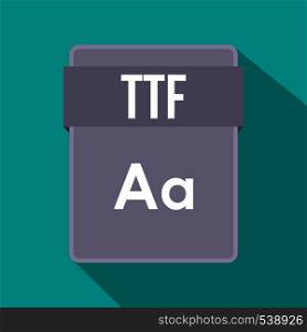 TTF file icon in flat style on a blue background. TTF file icon, flat style