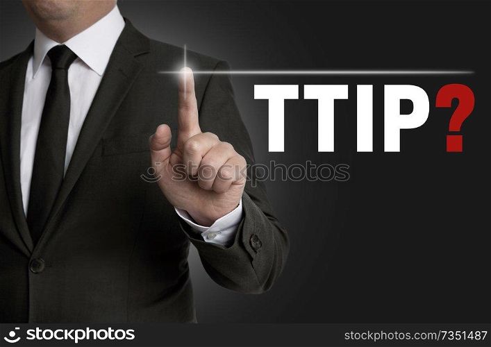 ttip touchscreen is operated by businessman concept.. ttip touchscreen is operated by businessman concept