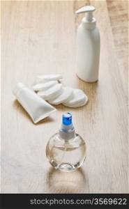 tube bottles and cotton pads