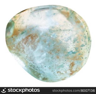 tubmled aquamarine (blue beryl) natural mineral gem stone isolated on white background