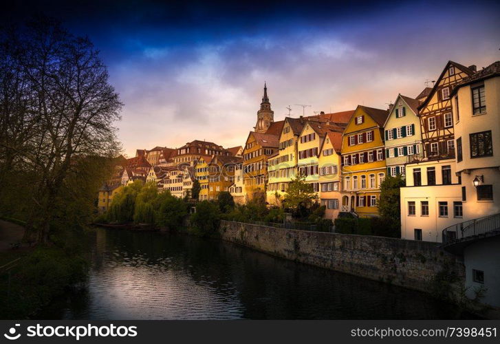 Tuebingen am Neckar Cityscape in bad weather.. Tuebingen am Neckar Cityscape in bad weather