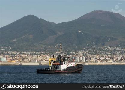 Tug boat in Gulf of Naples, Naples, Campania, Italy