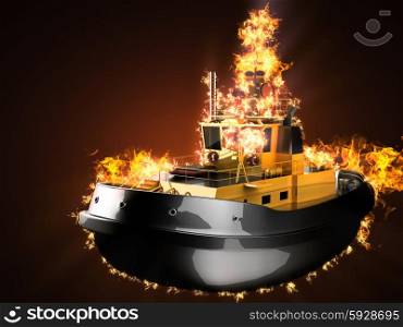 tugboat in fire