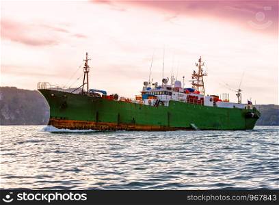 tugboat in the Pacific ocean near the Kamchatka Peninsula
