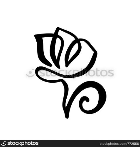 Tulip flower logo. Continuous line hand drawing calligraphic concept. Scandinavian spring floral design element in minimal style. black and white.. Tulip flower logo. Continuous line hand drawing calligraphic concept. Scandinavian spring floral design element in minimal style. black and white