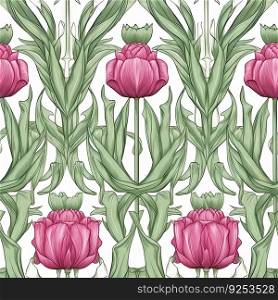 Tulip flower seamless pattern. Floral seamless background. Generative AI.. Tulip flower seamless pattern. Floral seamless background. Generative AI