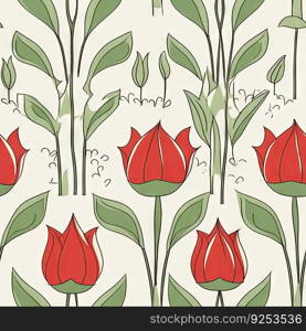 Tulip flower seamless pattern. Floral seamless background. Generative AI.. Tulip flower seamless pattern. Floral seamless background. Generative AI